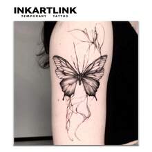 INKARTLINK 非永久纹身技术，水彩蝴蝶纹身贴纸，临时个性化纹身贴纸，半永久手部纹身贴纸，自然哑光效果，防水持续1-2周，适用于女性锁骨 - 黑色 - 查看 3