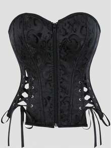 Hourtrue Áo corset bó sát gợi cảm có khóa kéo, áo croptop ôm eo. - màu đen - Xem 2