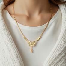 1入組金色空心蝴蝶吊墜帶幸運珠，適合女士日常佩戴 - 金色 - 查看 2