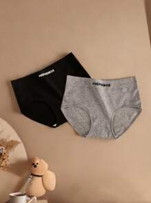 4 piezas Ropa interior deportiva de mujer con estampado de letras, ropa interior íntima ultra suave y elástica, lencería cómoda para uso diario