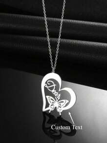 1pc Customized Girl's Name Love Butterfly Pendant Necklace, Fashionable & Delicate Personalized Letter Heart Butterfly Collar DIY Stainless Steel Nameplate Necklace, Girl's Party Accessories Birthday Gift