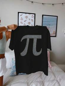 Mathematical Pi Symbol With Digits Pure Cotton Women's Fashion T-Shirt - Black - View 1