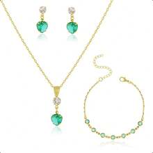 Gold Semi-Jewelry Kit Green Heart Necklace Bracelet - Elegance, Shine And A Romantic Touch In A Single Set! - 綠色 - 查看 2