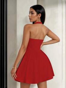 Vestido Corto con Tirantes y Escote Cuadrado para Mujer - Rojo - Ver 3