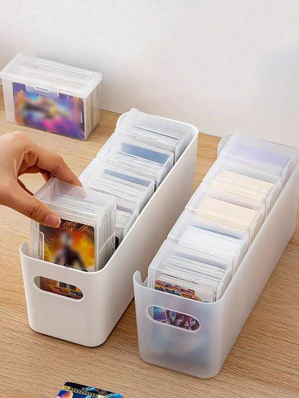 6pcs (1 Large Box + 5 Small Boxes) U-Shaped Card Organizer Boxes: 5 Compartments, White, PP Material, Suitable For Cards, Postcards, Etc. - Transparent Dust-Proof Lid Storage & Display Box, Desk Organizer, Suitable For School, Office Staff And Students, Great For Halloween And Christmas