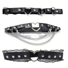 1/3Pcs Night Seduction Adjustable Leg Garter Belt For Women - Soft PU Leather Thigh Chain With Spike & Lace Details, Stretchy Gothic Rave Accessories For Valentine's Day, Music Festivals, K-Pop Stage Style