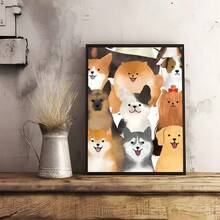 1 件复古卡通可爱狗动漫绘画艺术印刷品现代家居办公室装饰，非常适合客厅、卧室、厨房等装饰礼物可选框架