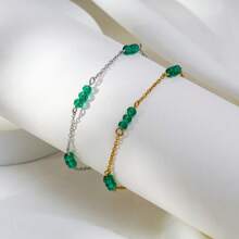 1pc Fashion Minimalist Versatile Stainless Steel & Natural Stone Bracelet, Multi-Color Options Suitable For Women Daily Wear