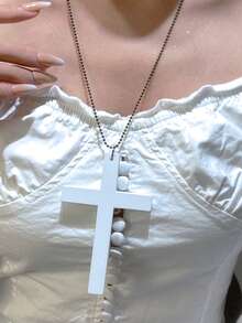 1pc Vintage Gothic Christian Black & White Wooden Cross Pendant Necklace, Fashion Jewelry Accessory Suitable For Wedding, Music Festival, Cosplay - Multicolor - View 3