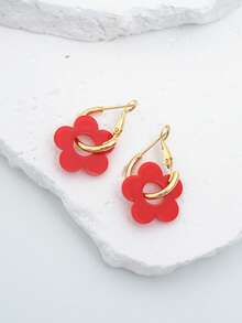 LADYCOCO 1 对时尚可爱红色亚克力五瓣吊坠耳环，适合女性，非常适合约会、派对和礼物，三叶草元素 - 紅色 - 查看 4
