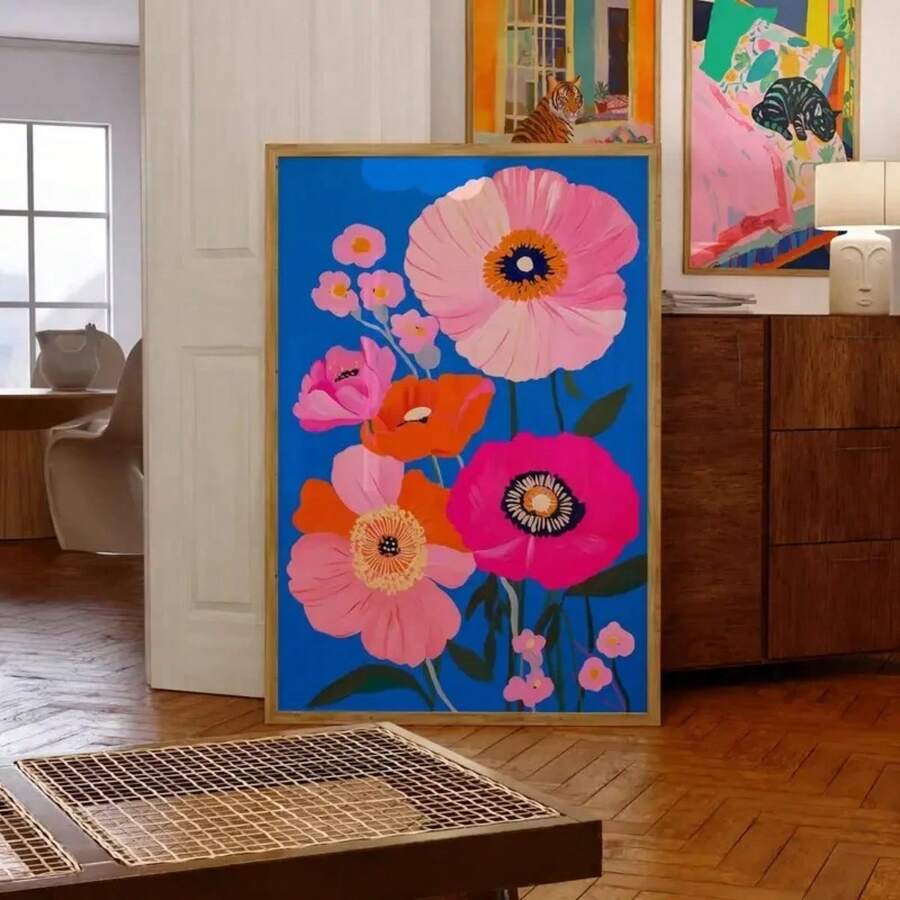 1 pièce Affiche murale d'œuvre d'art abstrait du marché aux fleurs de Rotterdam. Impression sur canevas paysage floral coloré pour la décoration de la maison, salon, bureau. Cadre en option. - Multicolore - Voir 1