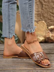 Giày sandal đế bằng kiểu Bohemian thời trang mới với khóa cài dành cho nữ. - màu nâu - Xem 7
