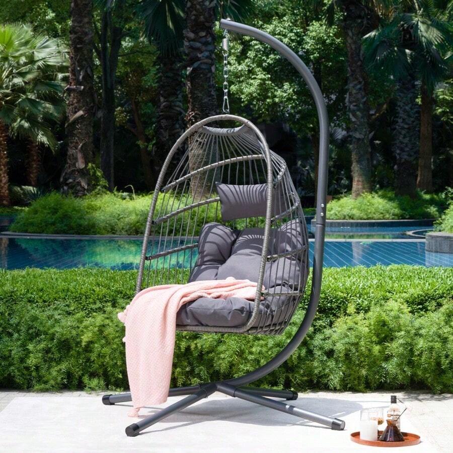 Outdoor Egg Hanging Chair With Stand, Patio Wicker Swing Egg Chair Indoor Swinging Chair Outdoor Hammock Egg Chair - 1 - View 1