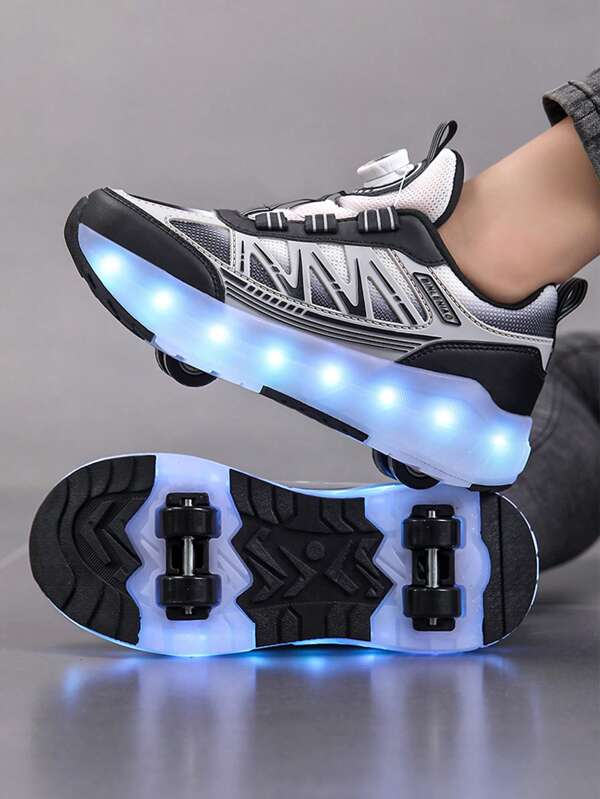 Upgraded Youth LED Light Adjustable Multi-Mode Roller Shoes With 4 Removable Wheels, Stable Design, Suitable For Daily Casual Wear, Roller Skating
