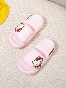 Sanrio Hello Kitty 女童露趾拖鞋，Sanrio 鞋，可爱卡通鞋，透气防滑厚底拖鞋，适合室内家居浴室 - 藕粉色 - 查看 4