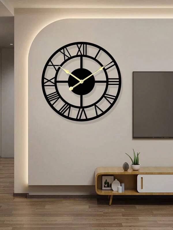 1 pieza Reloj de pared metálico de gran tamaño, silencioso sin tictac, decoración de pared moderna y redonda, diseño minimalista, adecuado para sala de estar, dormitorio, pasillo, aprox. 10 pulgadas (27 cm -14.5 pulgadas), números romanos/arábigos negros (baterías no incluidas)