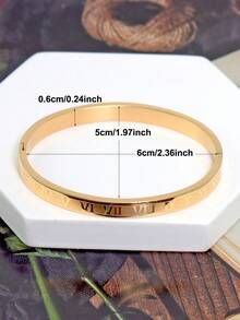 18K Gold Plated Stainless Steel Floral Bangle Bracelet, Suitable For Women's Daily Wear, Classic Flower And Roman Numeral Rivet Design, Waterproof, European And American Style, Casual, Wedding, Party, Valentine's Day Gift - Multicolor - View 7