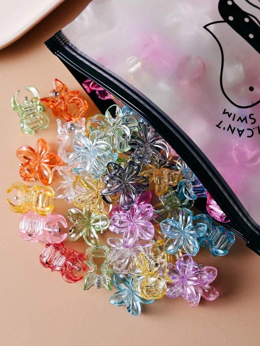 20 piezas de pinzas para el cabello con flores transparentes, accesorios para el cabello minimalistas y lindos para sujetar el flequillo y los laterales - Multicolor - Ver 1