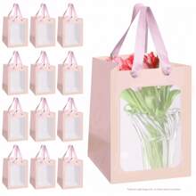 1/3/5 piezas Bolsas de regalo con ventana transparente para flores, cajas de exhibición de ramos de flores grandes, cajas de regalo plegables y portátiles