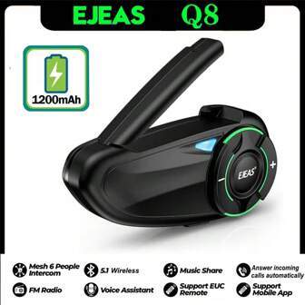 سماعة رأس بلوتوث لاسلكية متعددة الخوذات EJEAS Q8 للدراجات النارية ، نظام اتصال متشابك للسائقين 6 بالتردد الإذاعي وتشارك الموسيقى وتغيير القناة والتحكم الصوتي الذكي وشحن سريع 60 دقيقة وخفض الضوضاء، عبوة فردية