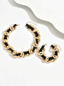 Set de 2 piezas: Collar + Pulsera de mujer de estilo punk, diseño de parchwork de corduroy minimalista retro, para uso diario, fiesta, fotografía callejera, accesorio de regalo dulce