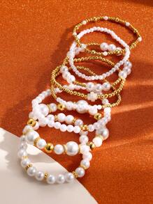 Set de 8 piezas Pulseras elegantes y de moda con cuentas en forma de cruz y corazón, pulsera tejida multicapa adecuada para vacaciones, fiestas, citas y uso diario