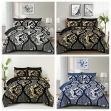 7 Pieces Black Gold Comforter Set Queen King Size,  Bohemian Damask Comforter Sets With Sheet,Soft Lightweight Microfiber Bedding Set, Suitable For Bedroom, Guest Room, Dormitory, Wedding Items,Valentines Day Home Bed Room Decor,Easter Gifts,Mothers Day Gift,All Season - Navy Blue - View 6