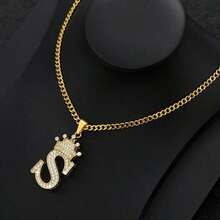 Collar con colgante de letra con corona de circonita para hombres y mujeres, collar de cadena con inicial tipo hip hop, regalo de joyería para mejores amigos - collar - Ver 14