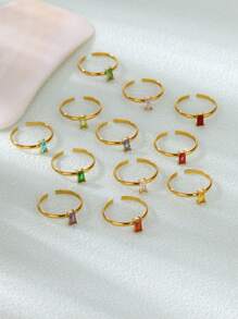 1 pièce Bague de pierre de naissance en zircone pour femme, en acier inoxydable couleur or, bague ajustable minimaliste, cadeau de bijouterie pour Noël et anniversaire