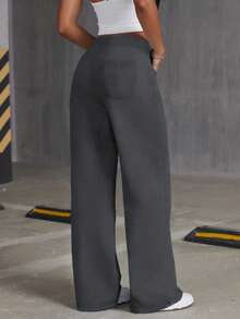 1pc Teen Girls Loose Simple Outdoor Exercise Pocket Straight Leg Pants, Spring/Summer/Autumn - Grey - View 3