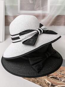 Chapeau de soleil pour femmes pour l'été, chapeau de plage style coréen avec nœud, chapeau seau confortable et respirant, casquette polyvalente tressée en paille