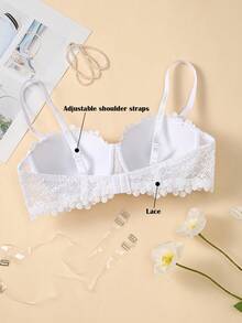 Peach Girl White Lace Underwire Bra, Sexy Half Cup, Comfortable Polyester Bride Lingerie - White - View 8