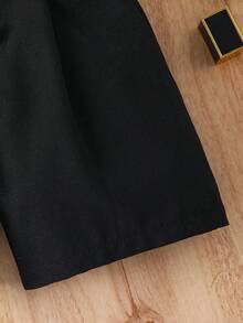 3pcs/Set Girls Chic Mandarin Collar Puff Sleeve Top+ Ruffle Strap Vest+ Waistband Button Hem Shorts, Spring/Summer Back To School - Black - View 8