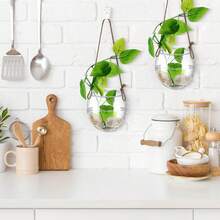 6 Pcs Wall Hanging Planter Glass Plant Pot Water Terrarium Containers Wall Vases For Flowers Air Hydroponic Propagation Glass Plant Holder Home Room Window Office(Oblate) - Oblate - View 4