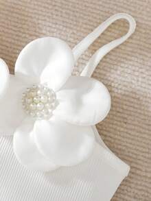 BASUSARRI Girls Sleeveless Beaded Floral Cami Top, Elegant & Versatile For Summer Outings And Parties - White - View 7