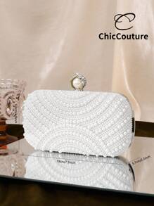 Geantă de seară elegantă, versatilă, cu perle artificiale, model picătură de apă, tip mini-clutch pentru femei, geantă de seară rafinată, geantă de petrecere retro de lux cu cristale, potrivită pentru nunți romantice, gale, baluri, petreceri formale de Crăciun, vine cu lanț