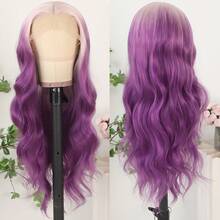 13X4 Free Part Ombre Pink Body Wave Synthetic Lace Front Wigs For Women 28 Inch Long Wavy Hair Wigs Glueless Soft Pink Ombre Colored Wigs Heat Resistant Christmas Wig Natural Long Wave Lace Front Wigs For Daily Party Cosplay Use - Ombre Purple - 查看 5
