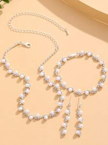3pcs/Set Fashion Wedding Bridal Accessories Earrings, Bracelet, Necklace Sets