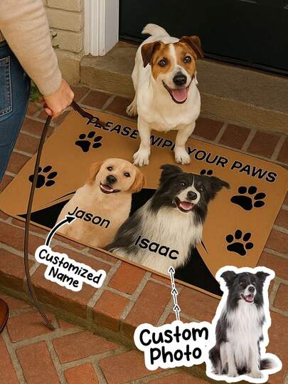 Personnalisez et rendez votre seuil de porte chaleureux et accueillant avec un tapis de bienvenue personnalisé pour lui ou elle. Ajoutez la photo et le nom de votre animal de compagnie. Cadeau parfait pour une famille aimant les animaux de compagnie. Idéal pour un cadeau de pendaison de crémaillère. Personnalisez votre famille et vos animaux de compagnie pour mettre en valeur votre maison. Un élément de décoration d'intérieur significatif et pratique qui apporte de la joie à votre maison. Rentrée des classes