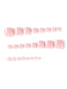 24pcs/Pack Simple French Tip Adhesive False Nail, Short Size, Premium Nail Sticker