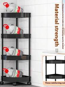 1pc Bathroom 3-Tier Storage Rack, Free Standing Movable Triangular Shelf For Toiletr