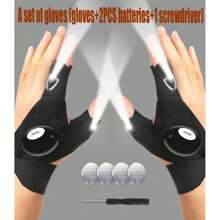 LED Illuminated Fishing Gloves For Emergency Repair, Night Fishing Lighting Gloves, Finger Lights Gloves