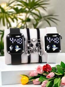 4 件/套 2 件电子数字手表和 2 件宇航员/手链，适合节日、生日等场合，兄弟佩戴，可作为学校毕业礼物、情人节、返校节、圣诞节、万圣节，适合日常佩戴，相当受欢迎 - 彩色 - 查看 15
