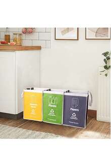 3 sacos de lixo recicláveis para cozinha, cestos de armazenamento para triagem de resíduos domésticos, recipientes divisores à prova d'água - amarelo, azul, verde