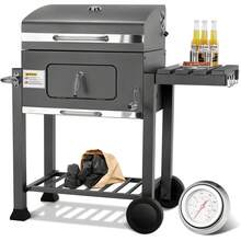 Charcoal Grill XL, Charcoal Grill Cart, Large Charcoal Grill, Grill, Smoker Charcoal Grill With Lid, Wheels, Grill Grate And Thermometer, Height Adjustable, BBQ Grill For Camping And Garden - 灰色 - 查看 1