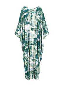 波西米亚绿色印花长袍家居服墨西哥连衣裙女士长袍孕妇家居服节日服装 - 綠色 - 查看 7