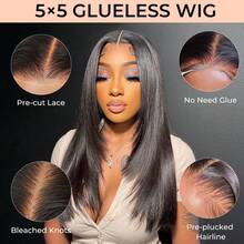 250% Density Pre Cut Glueless Wigs Human Hair Ready To Wear And Go Preplucked Straight 5x5 Lace Closure Wig High Density 13x4 13x6 Human Hair For Women - Natural Black - 查看 2