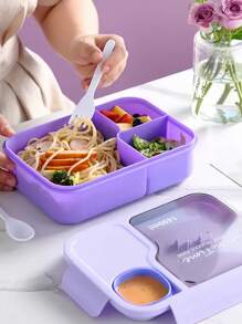 1 pezzo Borsa termica per il pranzo con cucchiaio e forchetta, capacità 1400ML, contenitore per salsa indipendente, contenitore per alimenti multicomparto, adatto per campeggio, ufficio, scuola, ritorno a scuola, feste, regali di Natale/compleanno (blu/rosa/verde/viola)