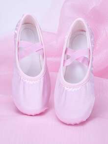 Kids/Toddlers Indoor Soft Bottom Princess Ballet Dancing Shoes, Satin Upper, Elastic Band, No Lace, Black, Flexible, Comfortable, Durable - Pink - View 1