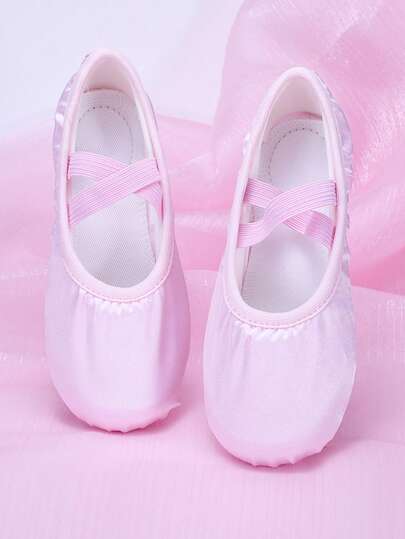 Kids/Toddlers Indoor Soft Bottom Princess Ballet Dancing Shoes, Satin Upper, Elastic Band, No Lace, Black, Flexible, Comfortable, Durable